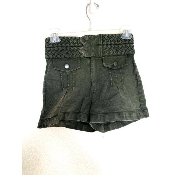 Chaser Olive Green Vintage Canvas Braided Waist High Rise Cargo Shorts - S - Picture 1 of 5